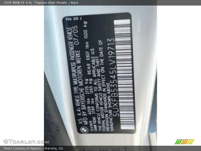 Titanium Silver Metallic / Black 2005 BMW X5 4.4i