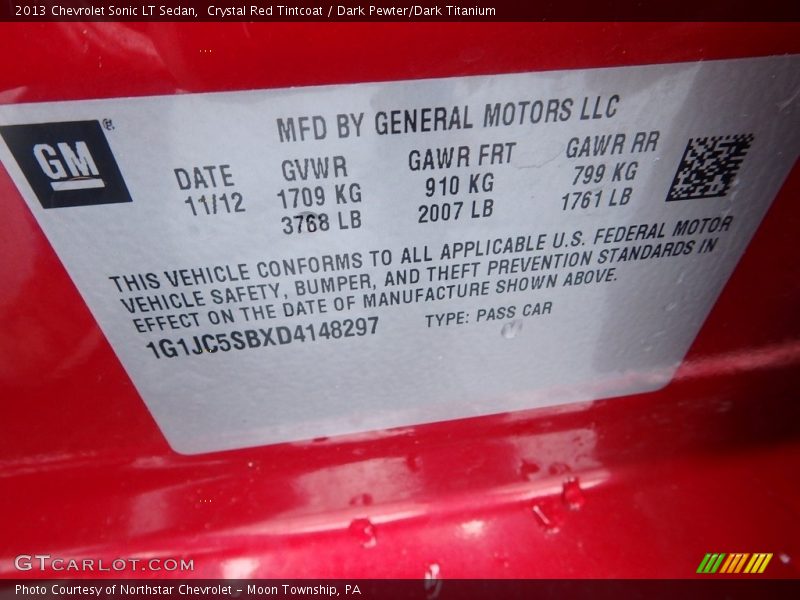 Crystal Red Tintcoat / Dark Pewter/Dark Titanium 2013 Chevrolet Sonic LT Sedan