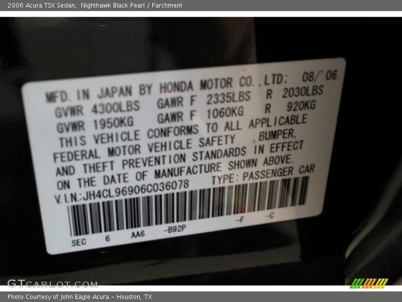 Nighthawk Black Pearl / Parchment 2006 Acura TSX Sedan