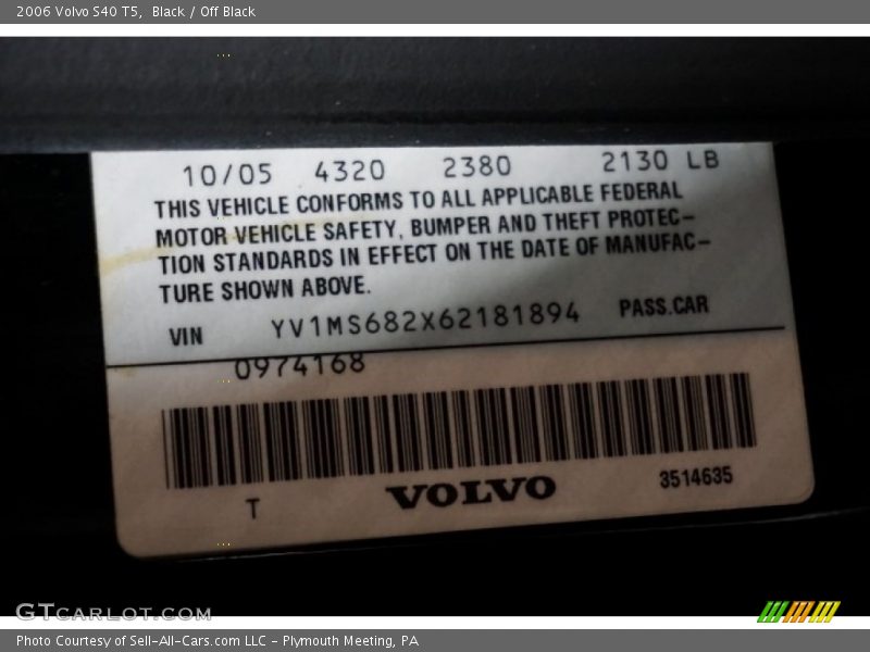 Black / Off Black 2006 Volvo S40 T5