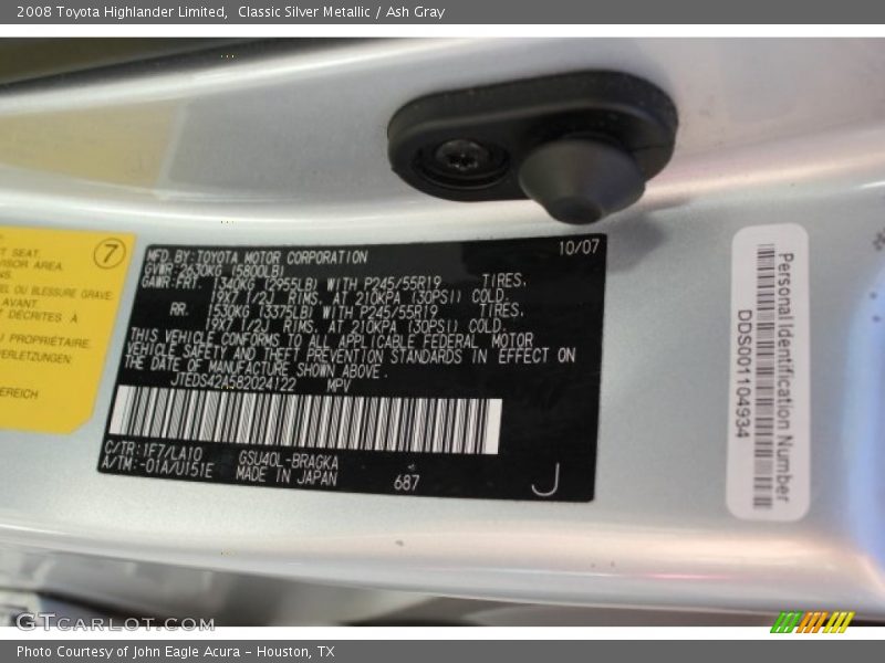 Classic Silver Metallic / Ash Gray 2008 Toyota Highlander Limited