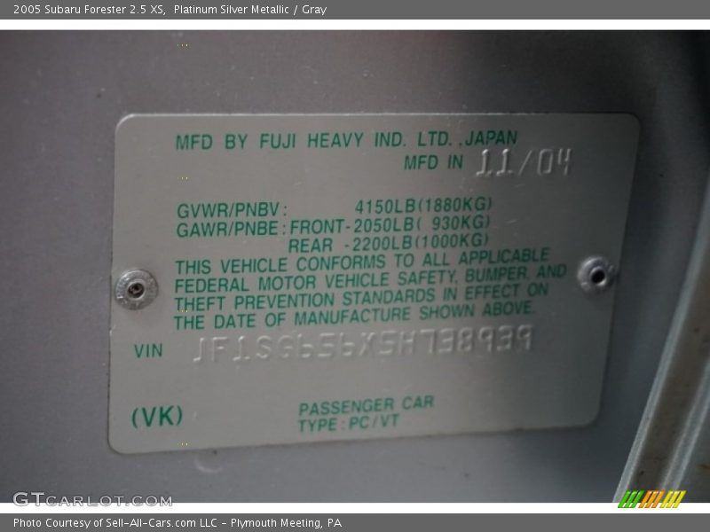 Platinum Silver Metallic / Gray 2005 Subaru Forester 2.5 XS