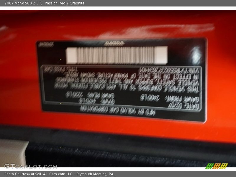 Passion Red / Graphite 2007 Volvo S60 2.5T
