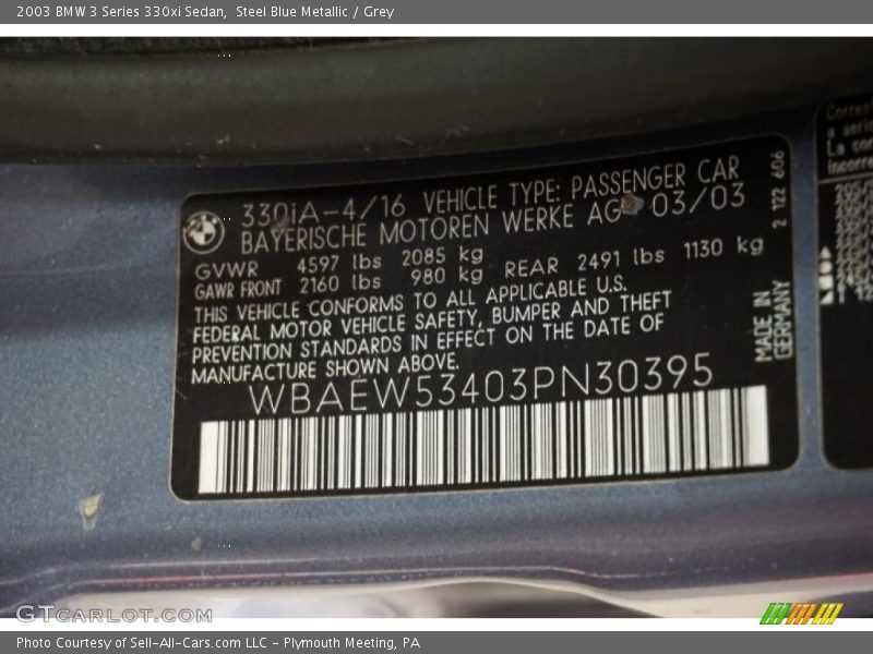 Steel Blue Metallic / Grey 2003 BMW 3 Series 330xi Sedan