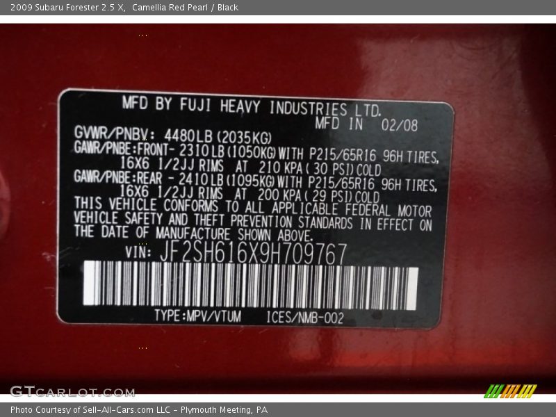 Camellia Red Pearl / Black 2009 Subaru Forester 2.5 X