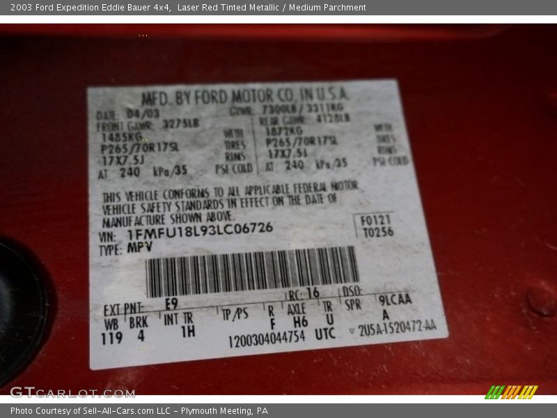 Laser Red Tinted Metallic / Medium Parchment 2003 Ford Expedition Eddie Bauer 4x4