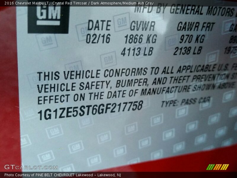 Crystal Red Tintcoat / Dark Atmosphere/Medium Ash Gray 2016 Chevrolet Malibu LT