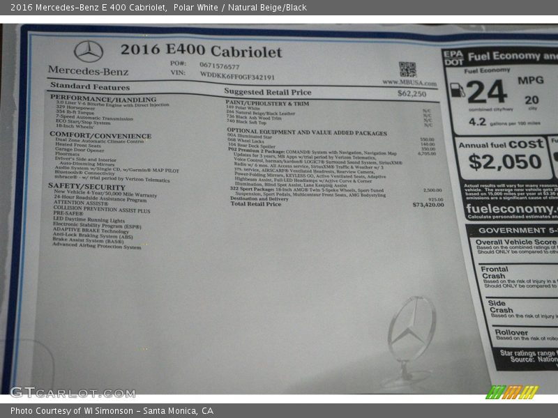 Polar White / Natural Beige/Black 2016 Mercedes-Benz E 400 Cabriolet