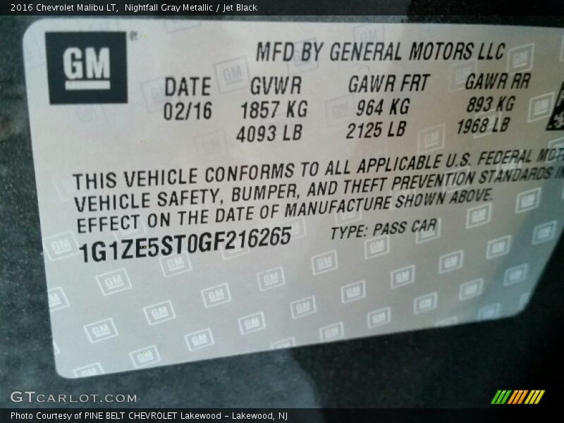 Nightfall Gray Metallic / Jet Black 2016 Chevrolet Malibu LT