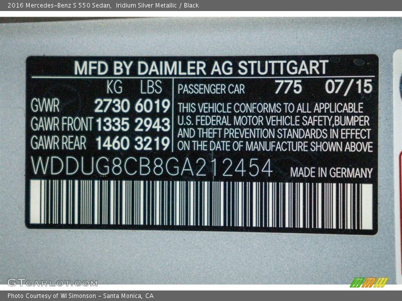 Iridium Silver Metallic / Black 2016 Mercedes-Benz S 550 Sedan