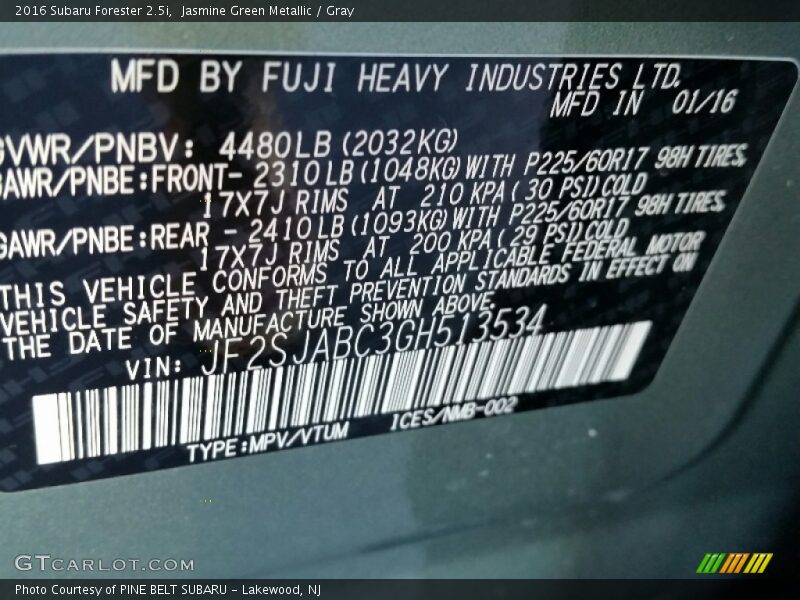 Jasmine Green Metallic / Gray 2016 Subaru Forester 2.5i