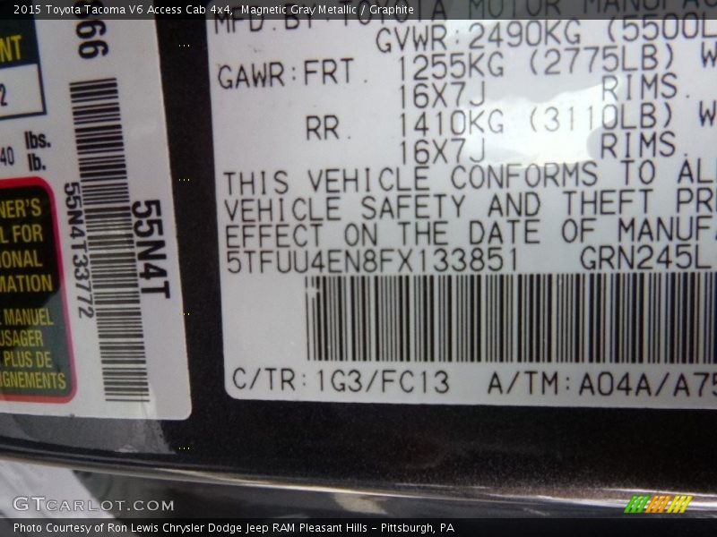 Magnetic Gray Metallic / Graphite 2015 Toyota Tacoma V6 Access Cab 4x4