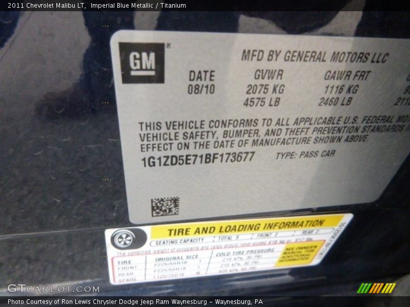 Imperial Blue Metallic / Titanium 2011 Chevrolet Malibu LT