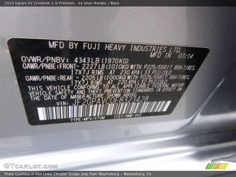 Ice Silver Metallic / Black 2014 Subaru XV Crosstrek 2.0i Premium