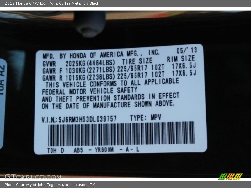 Kona Coffee Metallic / Black 2013 Honda CR-V EX
