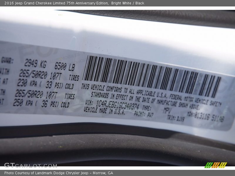 Bright White / Black 2016 Jeep Grand Cherokee Limited 75th Anniversary Edition