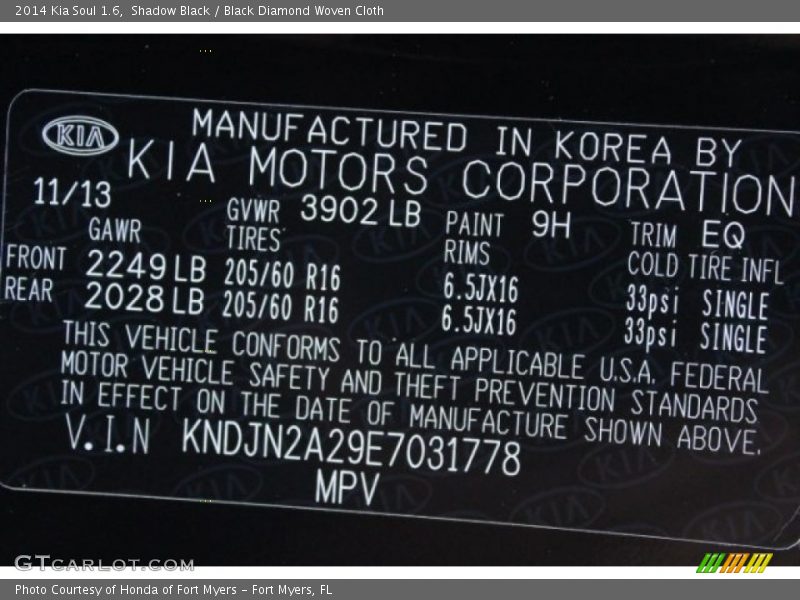 Shadow Black / Black Diamond Woven Cloth 2014 Kia Soul 1.6