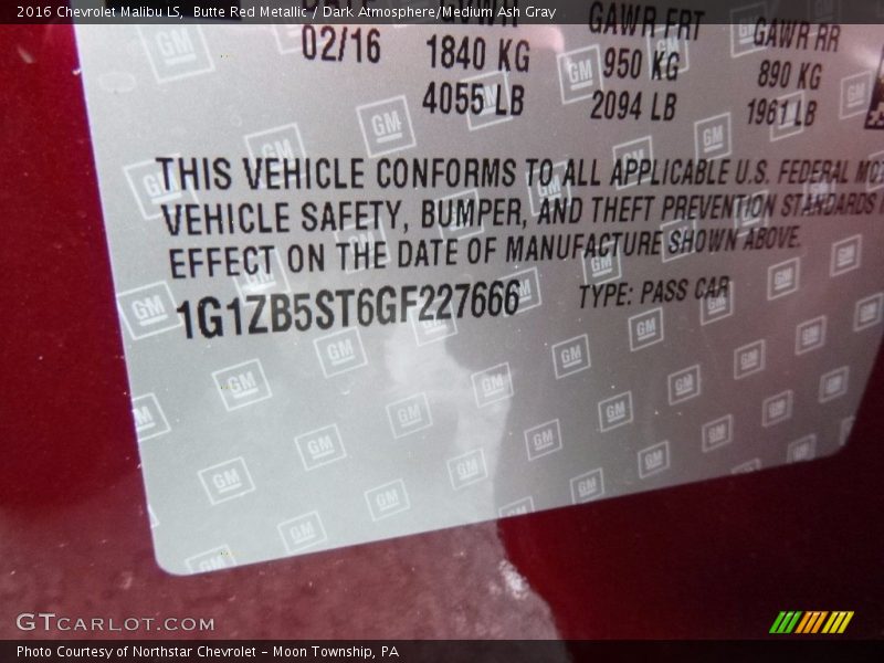 Butte Red Metallic / Dark Atmosphere/Medium Ash Gray 2016 Chevrolet Malibu LS