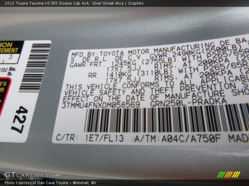 Silver Streak Mica / Graphite 2013 Toyota Tacoma V6 SR5 Double Cab 4x4