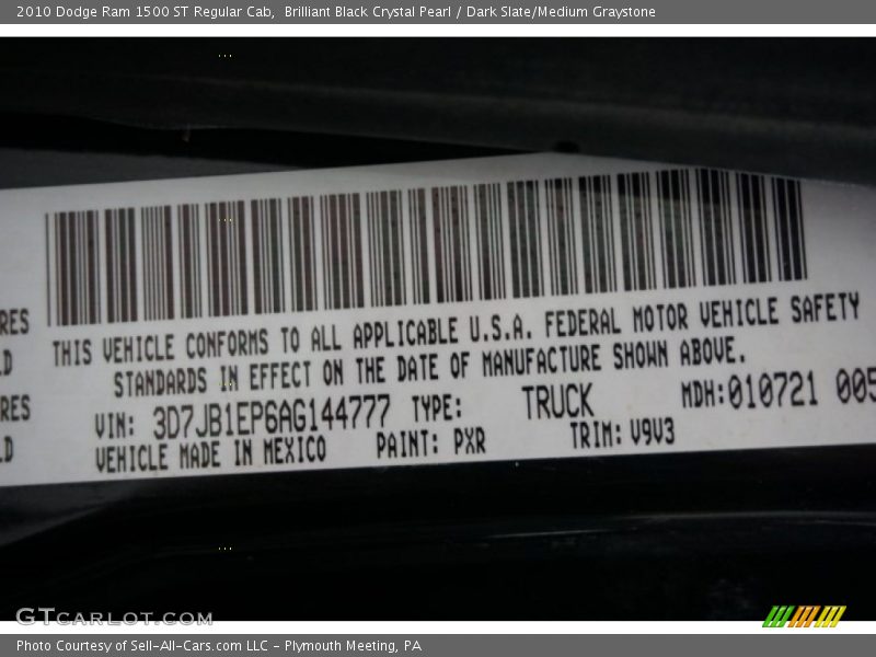 Brilliant Black Crystal Pearl / Dark Slate/Medium Graystone 2010 Dodge Ram 1500 ST Regular Cab