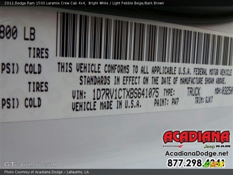 Bright White / Light Pebble Beige/Bark Brown 2011 Dodge Ram 1500 Laramie Crew Cab 4x4