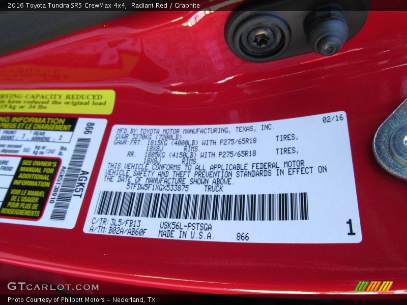 Radiant Red / Graphite 2016 Toyota Tundra SR5 CrewMax 4x4