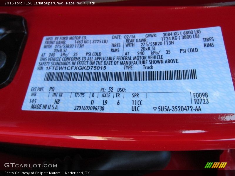 Race Red / Black 2016 Ford F150 Lariat SuperCrew
