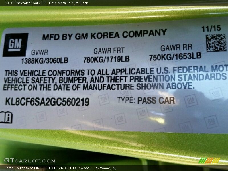 Lime Metallic / Jet Black 2016 Chevrolet Spark LT