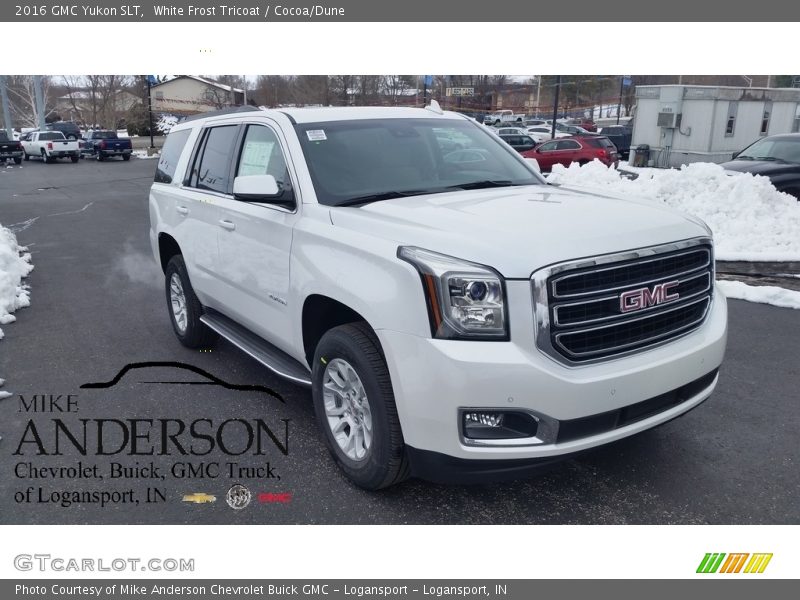 White Frost Tricoat / Cocoa/Dune 2016 GMC Yukon SLT