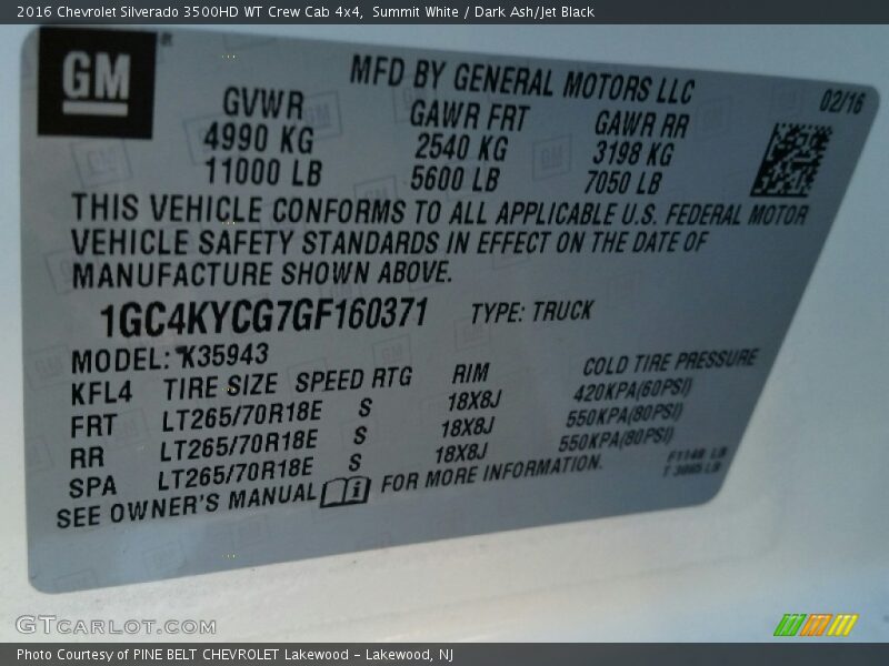 Summit White / Dark Ash/Jet Black 2016 Chevrolet Silverado 3500HD WT Crew Cab 4x4