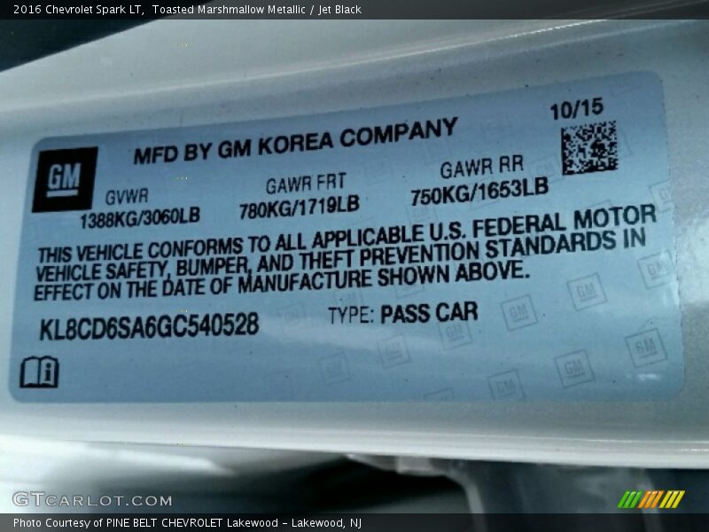 Toasted Marshmallow Metallic / Jet Black 2016 Chevrolet Spark LT