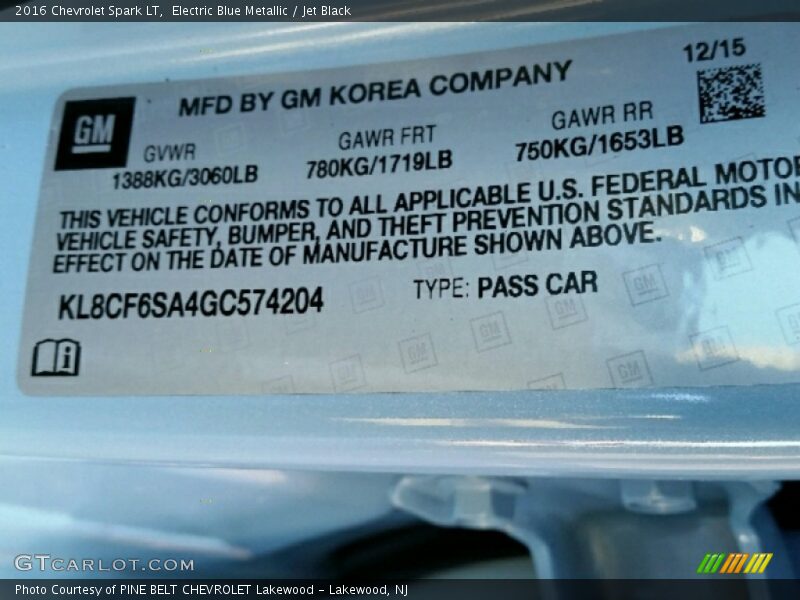 Electric Blue Metallic / Jet Black 2016 Chevrolet Spark LT
