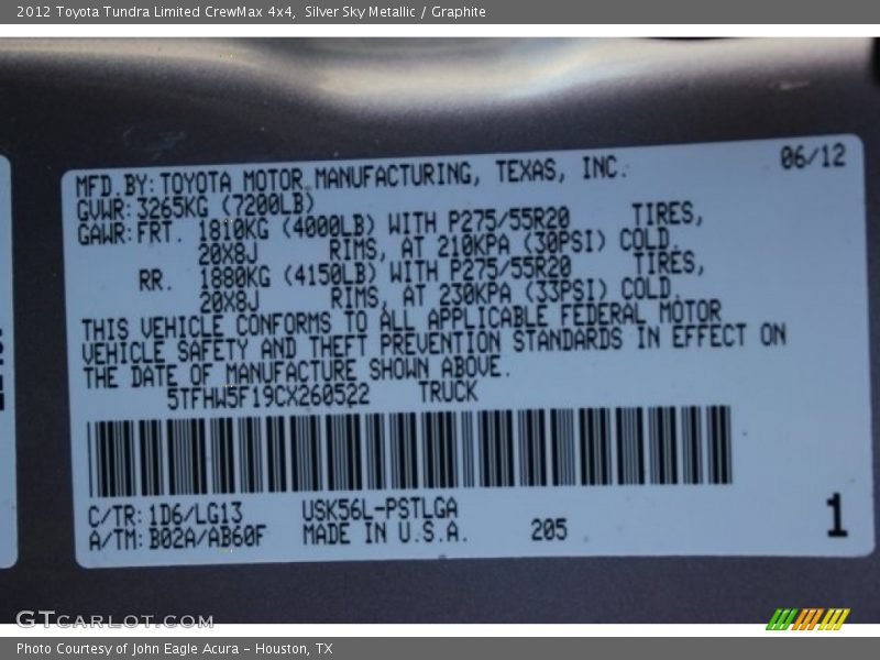 Silver Sky Metallic / Graphite 2012 Toyota Tundra Limited CrewMax 4x4