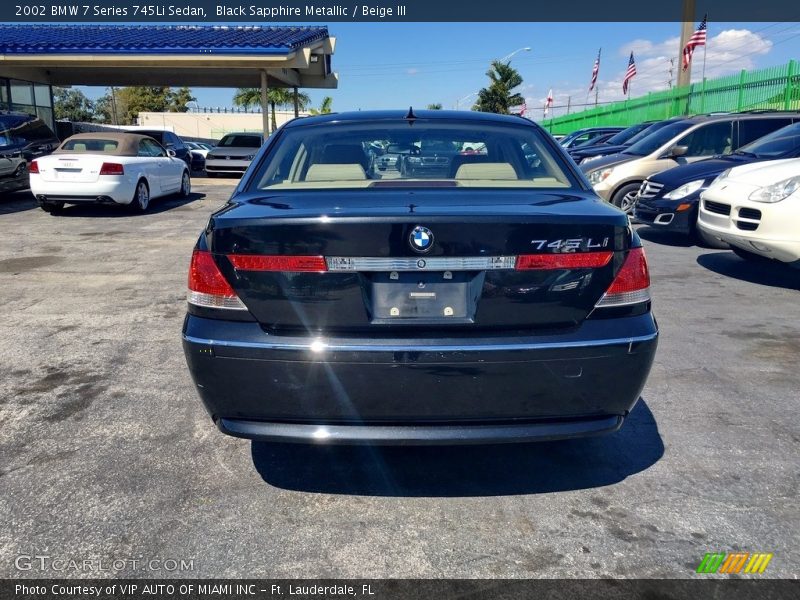 Black Sapphire Metallic / Beige III 2002 BMW 7 Series 745Li Sedan