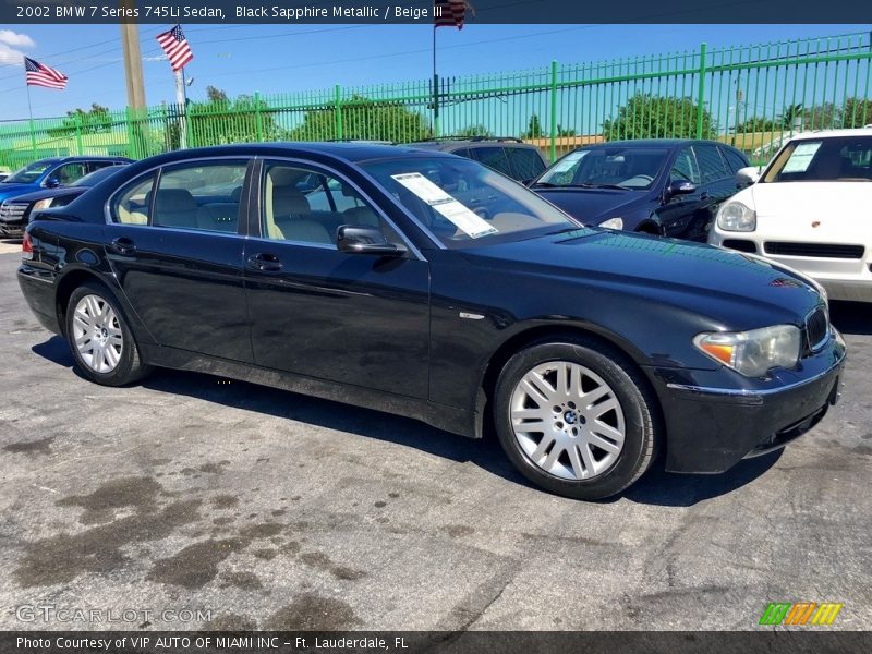 Black Sapphire Metallic / Beige III 2002 BMW 7 Series 745Li Sedan