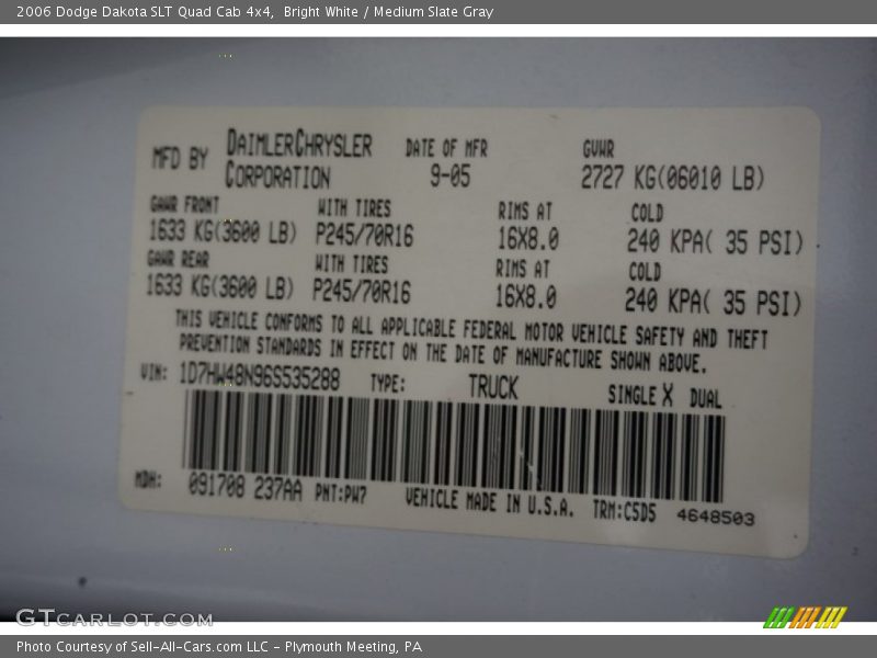 Bright White / Medium Slate Gray 2006 Dodge Dakota SLT Quad Cab 4x4