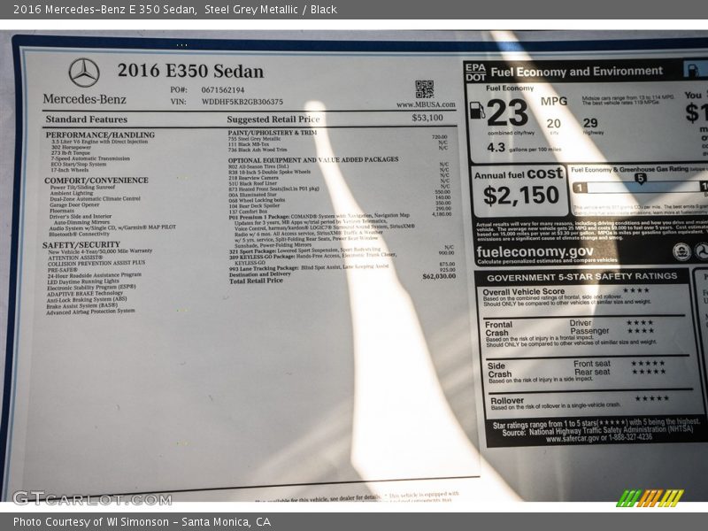 Steel Grey Metallic / Black 2016 Mercedes-Benz E 350 Sedan