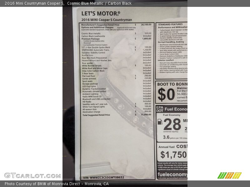  2016 Countryman Cooper S Window Sticker