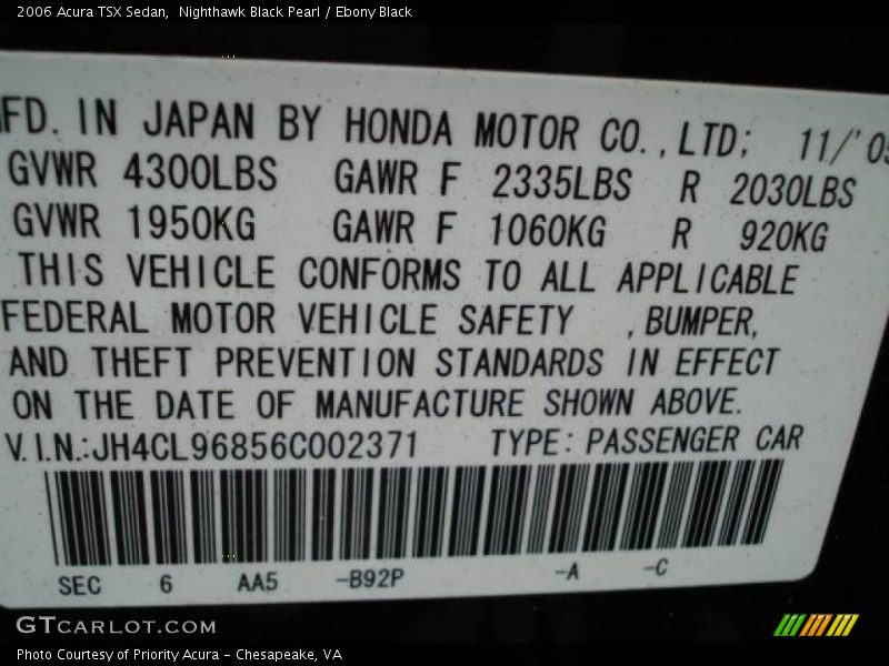 Nighthawk Black Pearl / Ebony Black 2006 Acura TSX Sedan
