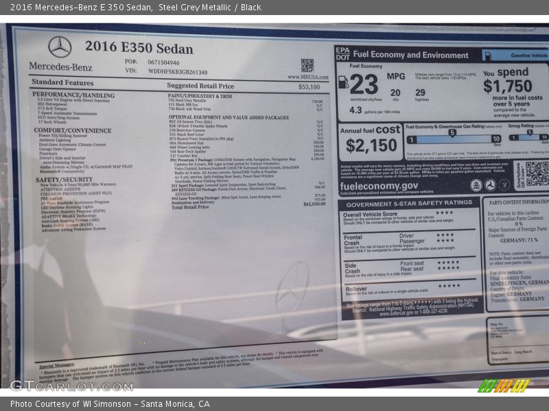 Steel Grey Metallic / Black 2016 Mercedes-Benz E 350 Sedan