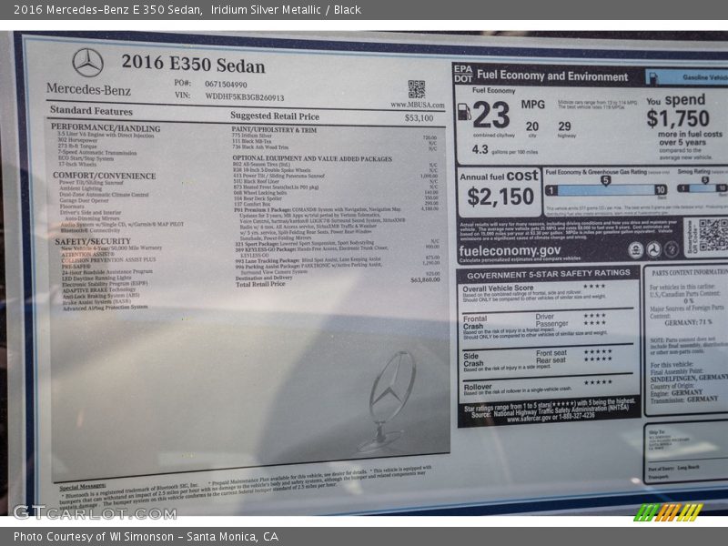 Iridium Silver Metallic / Black 2016 Mercedes-Benz E 350 Sedan