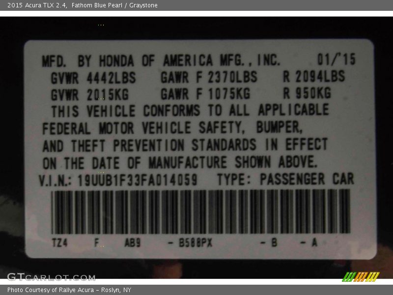 Fathom Blue Pearl / Graystone 2015 Acura TLX 2.4