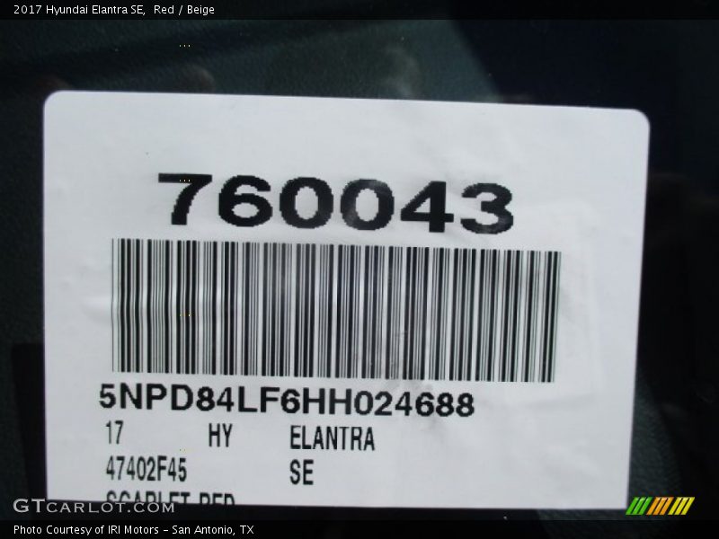 Red / Beige 2017 Hyundai Elantra SE