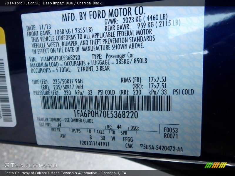 Deep Impact Blue / Charcoal Black 2014 Ford Fusion SE