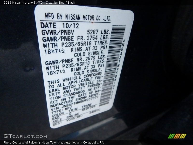 Graphite Blue / Black 2013 Nissan Murano S AWD