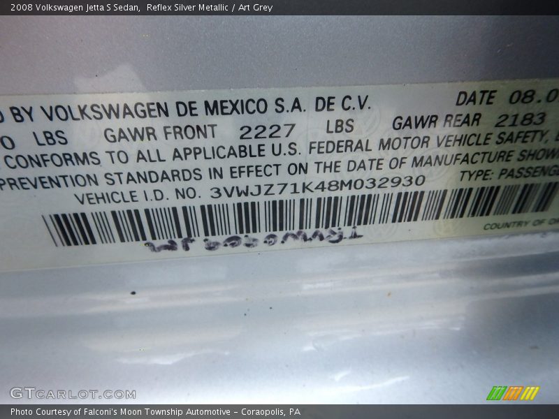 Reflex Silver Metallic / Art Grey 2008 Volkswagen Jetta S Sedan