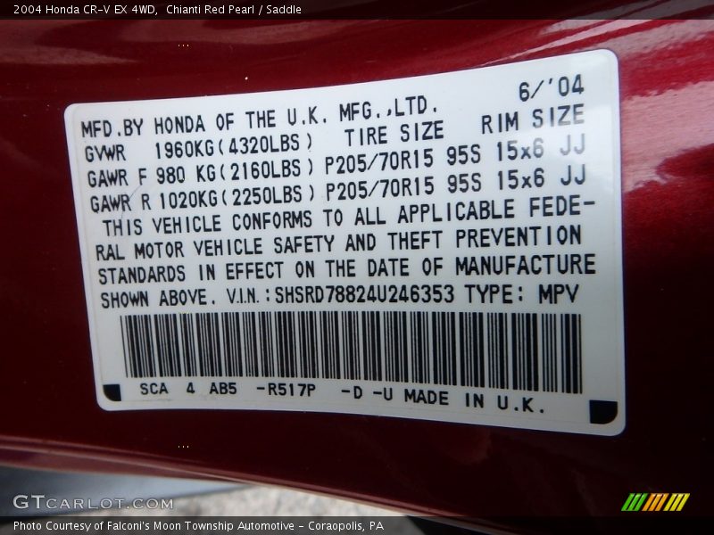 Chianti Red Pearl / Saddle 2004 Honda CR-V EX 4WD