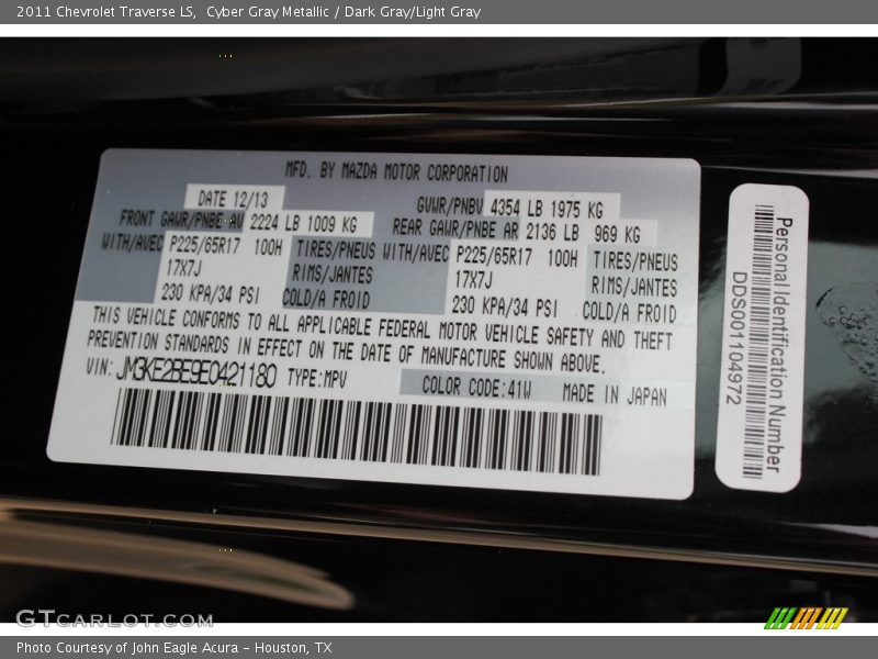 Cyber Gray Metallic / Dark Gray/Light Gray 2011 Chevrolet Traverse LS