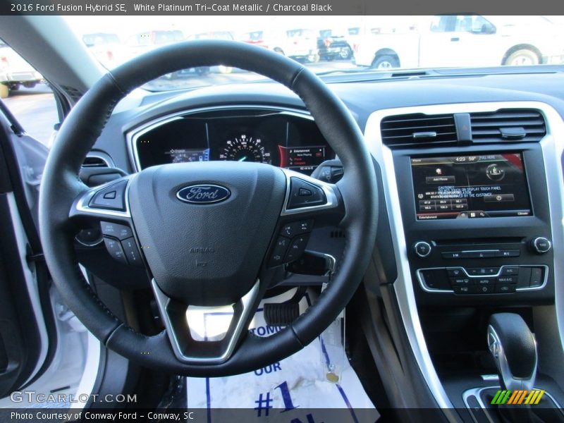 White Platinum Tri-Coat Metallic / Charcoal Black 2016 Ford Fusion Hybrid SE