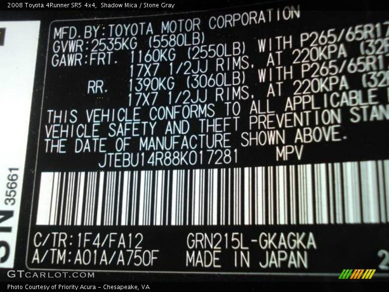 Shadow Mica / Stone Gray 2008 Toyota 4Runner SR5 4x4